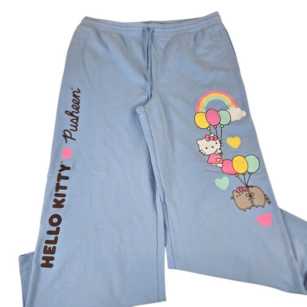Hello Kitty X Pusheen Light Blue Pants Joggers Rainbow Balloon Womens XXL